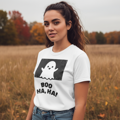 Funny Halloween Ghost T‑Shirt – “BOO HA, HA!” Graphic Design | Unisex Spooky Season Tee